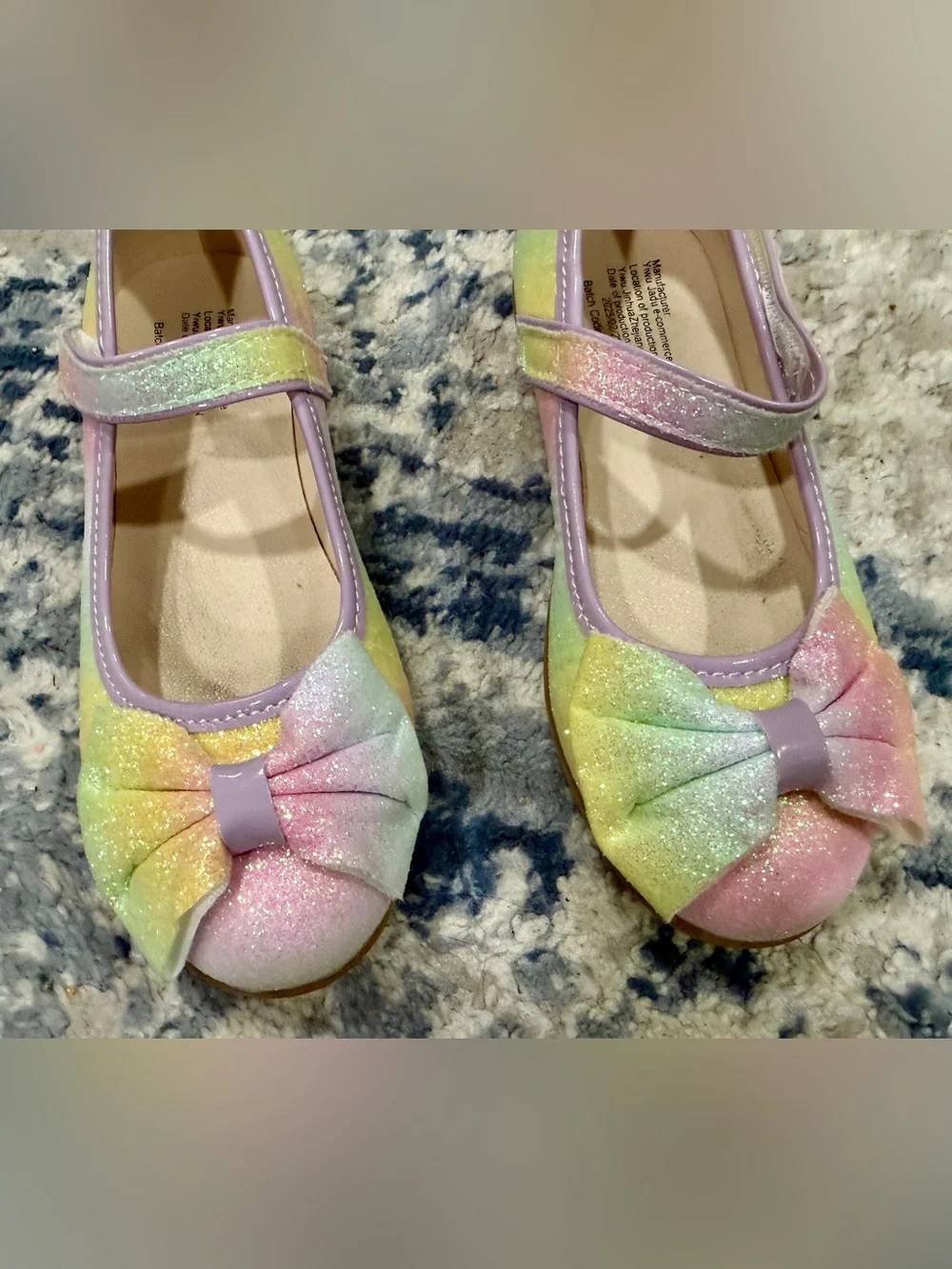 Girls' Pastel Rainbow Glitter Mary Jane Dress Shoes with Bow